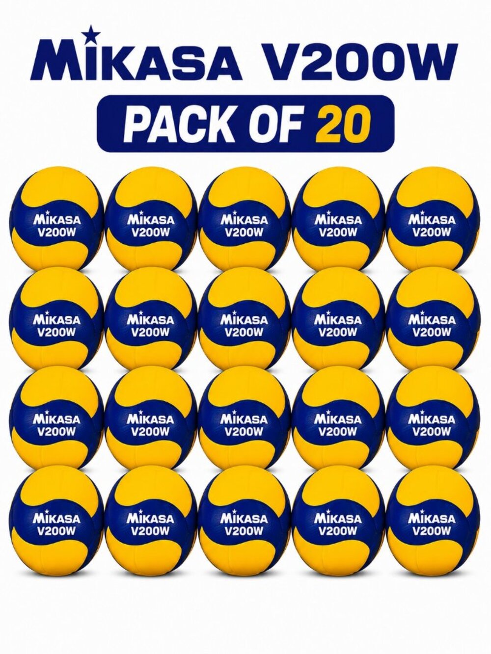 Mikasa V200W 2019 Official FIVB Indoor Volleyball - Blue/Yellow (pack of 20)